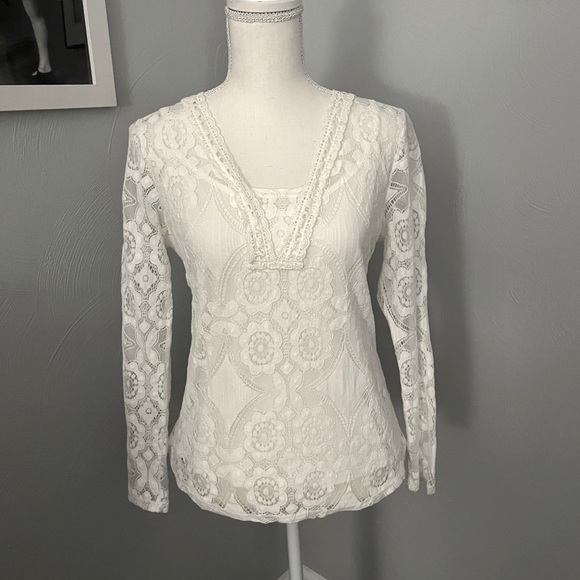 ADIVA Antique White Lace Blouse Top Size Medium - Picture 1 of 4